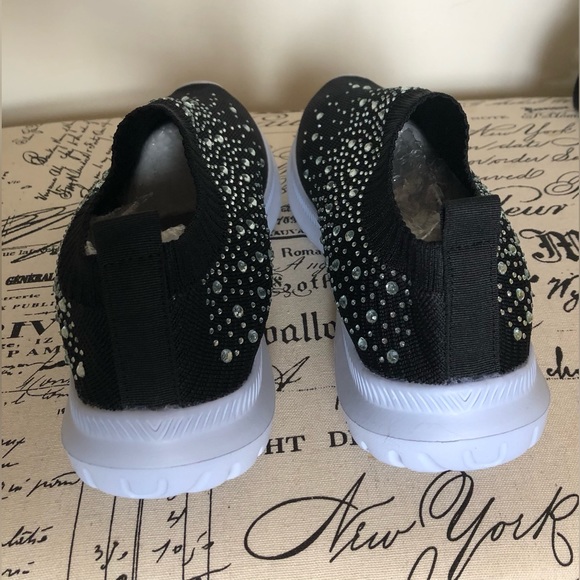 Sock Shoe; Rhinestone Embellishments; Slip-On; Low Top Design; Black - Picture 6 of 8